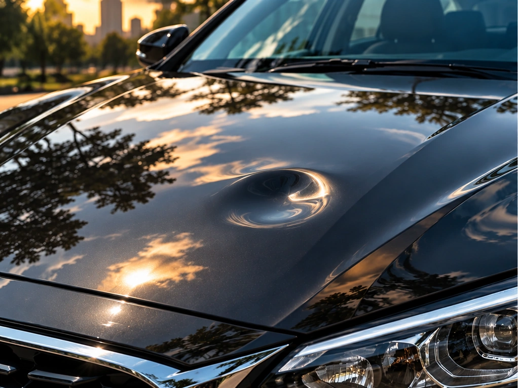 Hood hail dents before repair